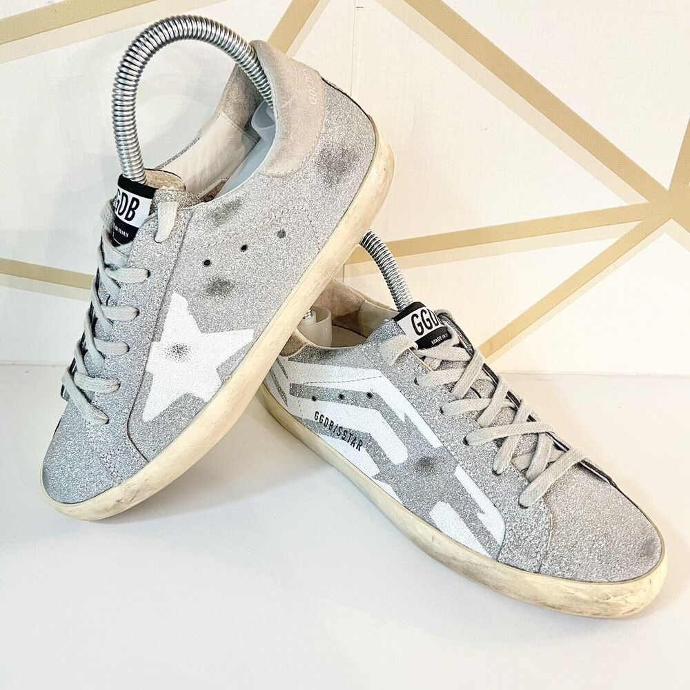 Golden Goose Sz 37, US 7 Superstar Silver Crystal Glitter Star Sneakers EUC